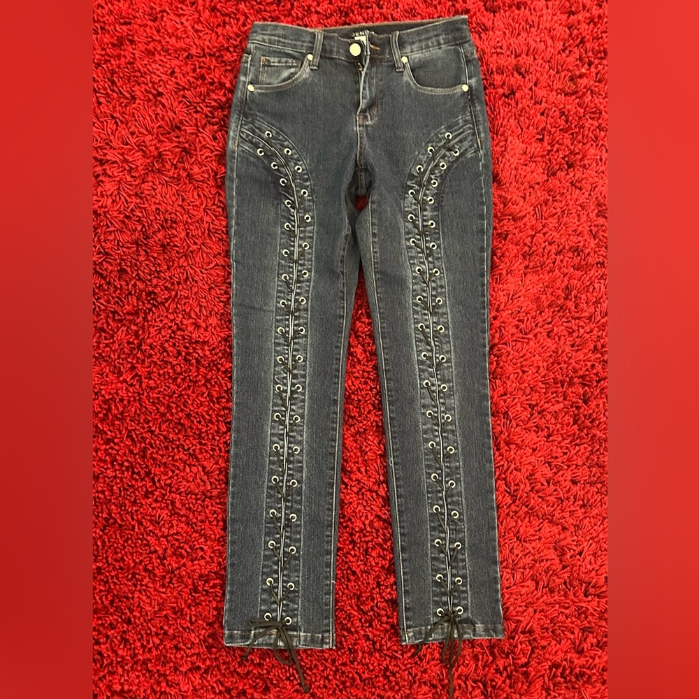 unique venus brand , dark blue ribbon jeans